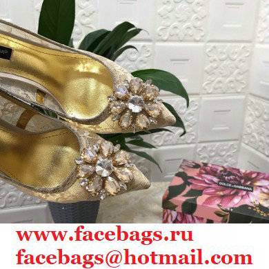 Dolce  &  Gabbana Heel 10.5cm Taormina Lace Pumps Gold with Crystals 2021